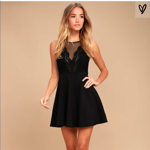 black lace skater dress